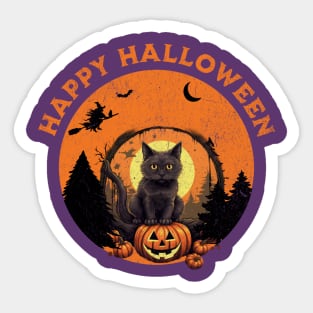 Retro Black Cat Halloween Pumpkin Costume For Women Men Kids Sticker